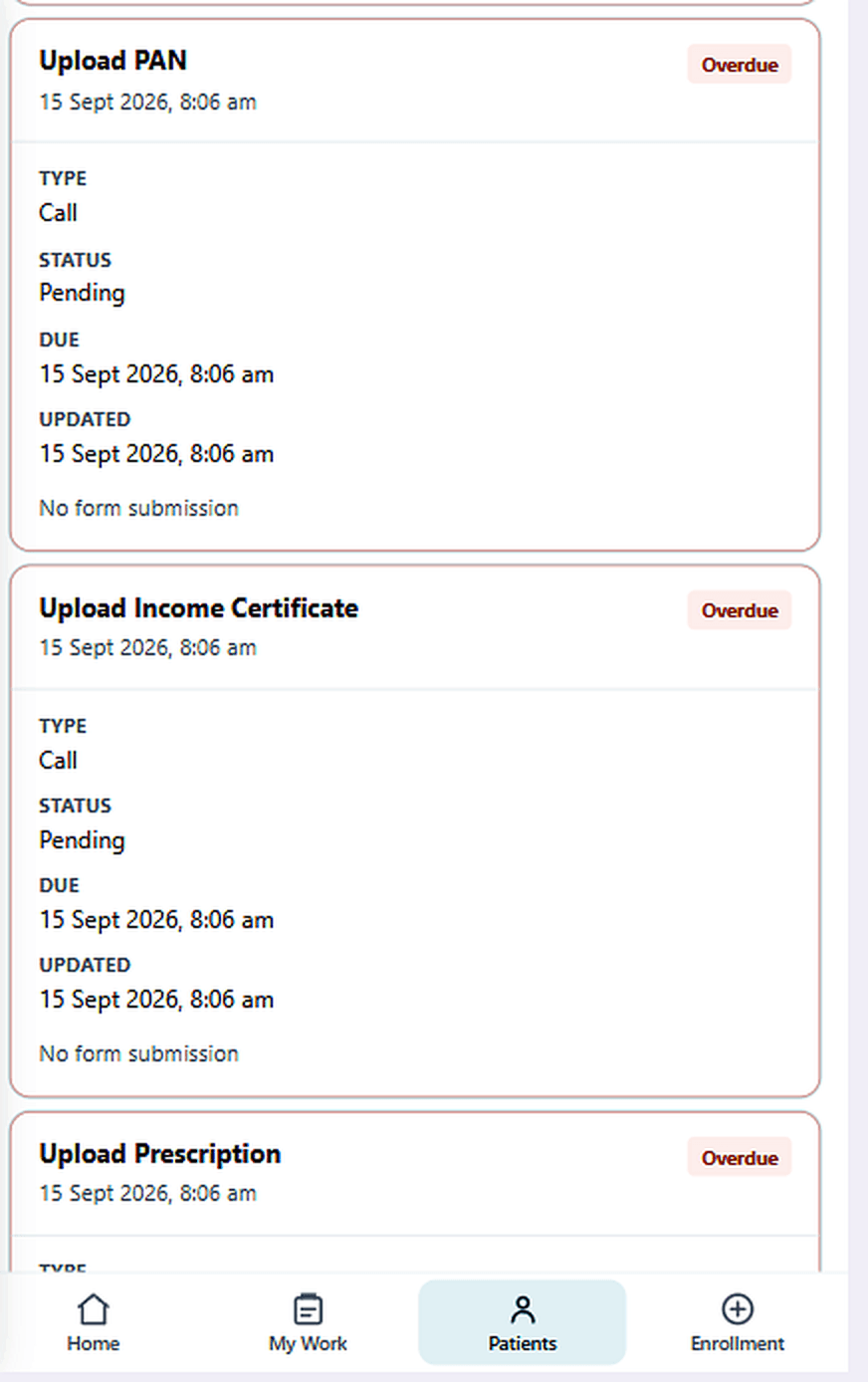 PSPONE patient task list showing assigned and pending tasks