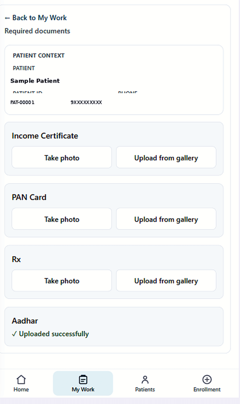PSPONE document upload step in the patient assistance journey