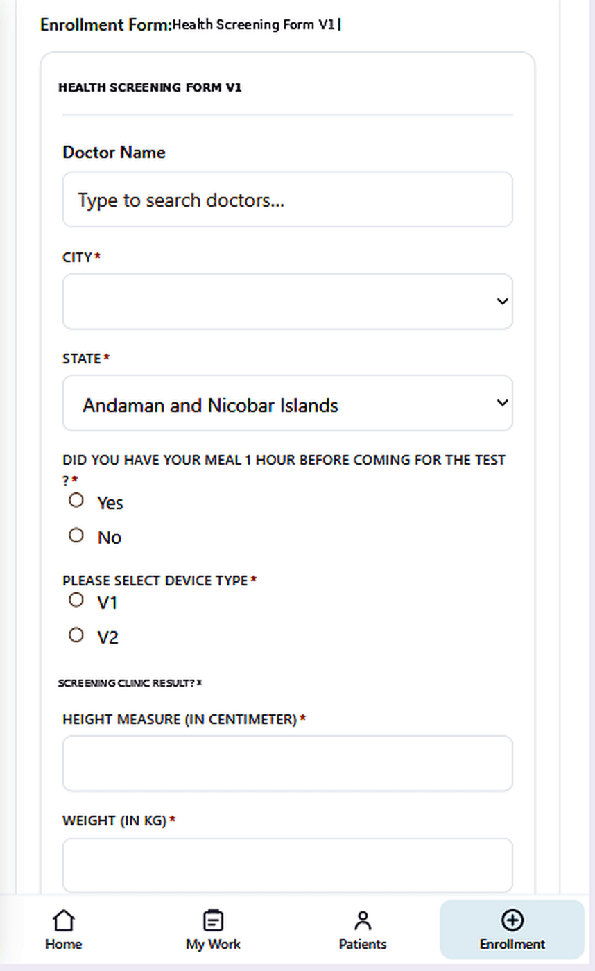 PSPONE health screening form with doctor, location and measurement fields