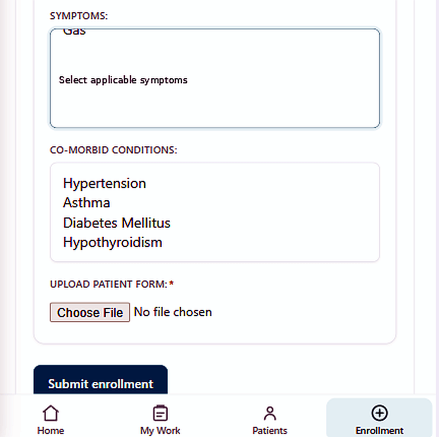 PSPONE screening form detail fields captured during a camp
